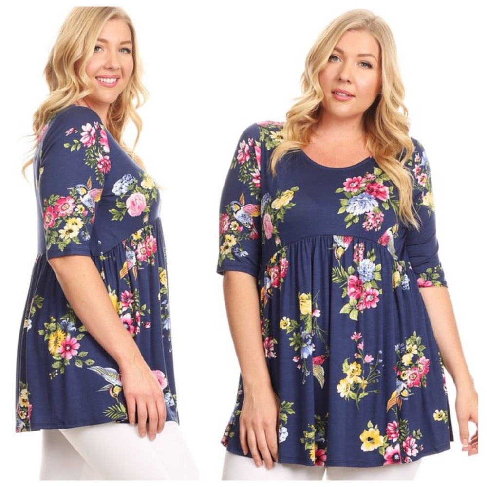 Plus size navy floral top